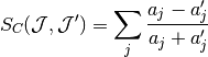 S_C(\mathcal J, \mathcal J') = \sum\limits_j \frac{a_j - 
a_j'}{a_j + a_j'}